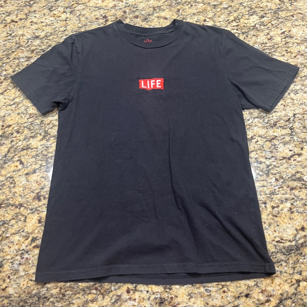 Altru‎ Apparel Mens Black LIFE Embroidered Box Logo Cotton T-Shirt Size M